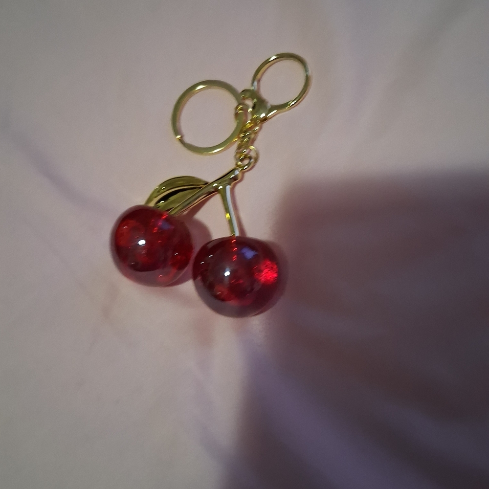 Source Unknown Beautiful Red Cherry Keychain Bagc… - image 1